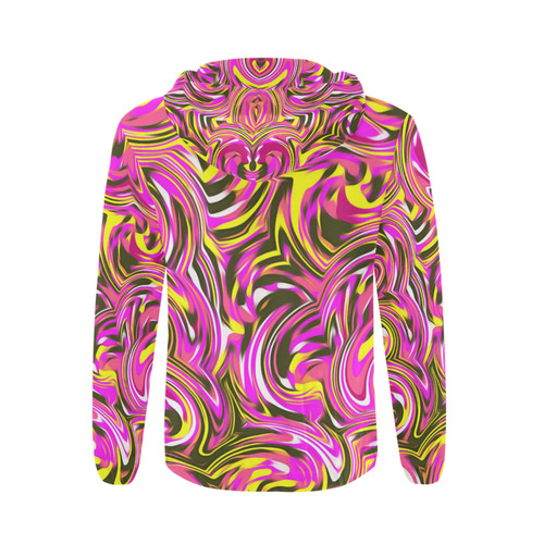 spiral line drawing abstract pattern in pink yellow black All Over Print Full Zip Hoodie for Men (Model H14)