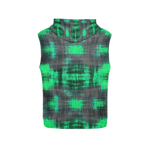 psychedelic geometric plaid abstract pattern in green and black All Over Print Sleeveless Hoodie for Men (Model H15)