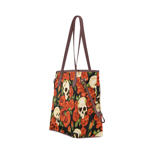 Skulls With Red Roses Floral Watercolor Clover Canvas Tote Bag (Model 1661)