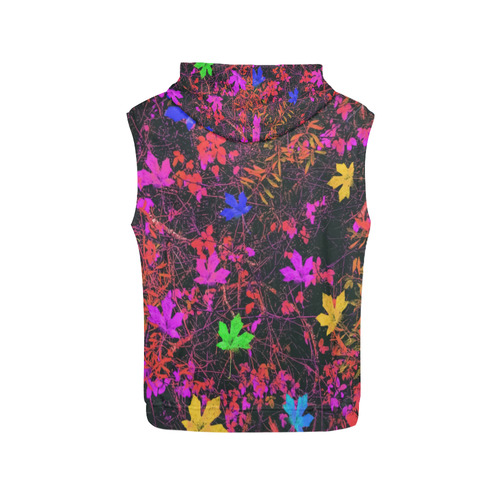 maple leaf in yellow green pink blue red with red and orange creepers plants background All Over Print Sleeveless Hoodie for Men (Model H15)