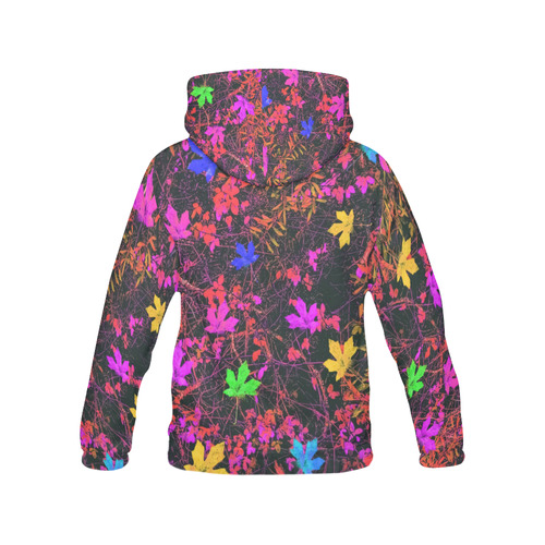 maple leaf in yellow green pink blue red with red and orange creepers plants background All Over Print Hoodie for Men (USA Size) (Model H13)