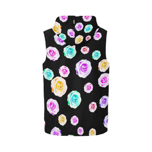 colorful roses in pink purple green yellow with black background All Over Print Sleeveless Zip Up Hoodie for Men (Model H16)