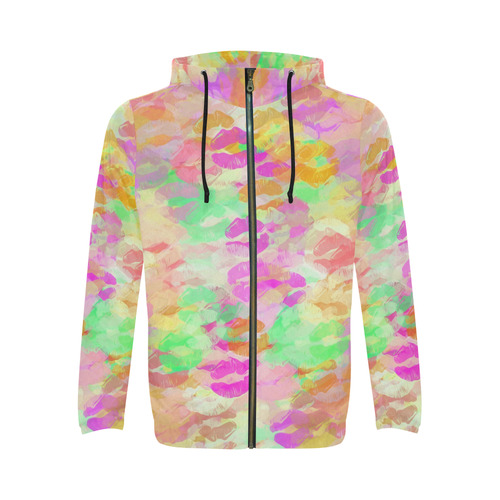 sexy kiss lipstick abstract pattern in pink orange yellow green All Over Print Full Zip Hoodie for Men (Model H14)