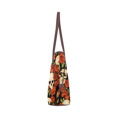 Skulls With Red Roses Floral Watercolor Clover Canvas Tote Bag (Model 1661)