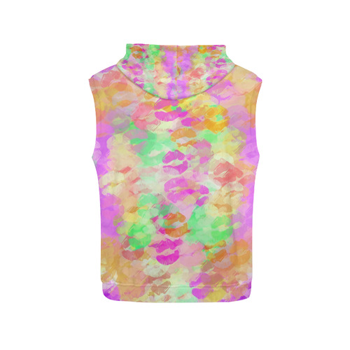 sexy kiss lipstick abstract pattern in pink orange yellow green All Over Print Sleeveless Hoodie for Men (Model H15)