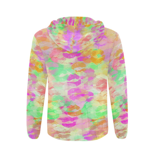 sexy kiss lipstick abstract pattern in pink orange yellow green All Over Print Full Zip Hoodie for Men (Model H14)