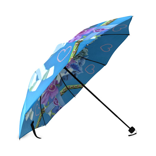 Girly Carousel Ponies - Blue Foldable Umbrella (Model U01)