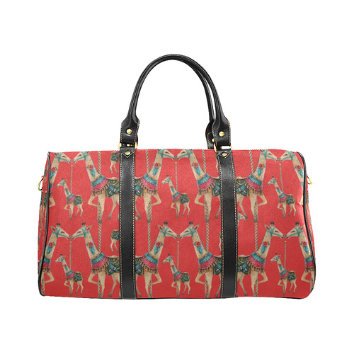 prancing carousel giraffes. red New Waterproof Travel Bag/Small (Model 1639)