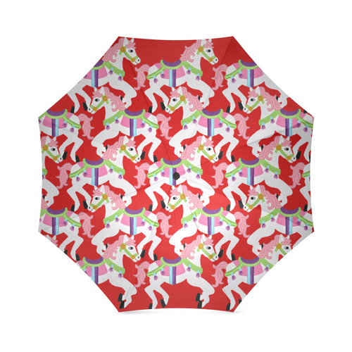 cartoon carousel ponies on red Foldable Umbrella (Model U01)