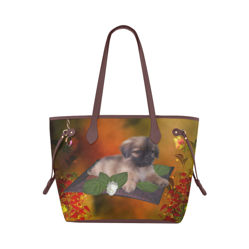 Cute lttle pekinese, dog Clover Canvas Tote Bag (Model 1661)