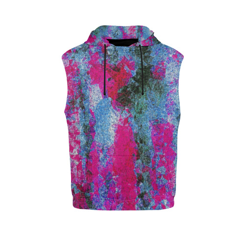 vintage psychedelic painting texture abstract in pink and blue with noise and grain All Over Print Sleeveless Hoodie for Men (Model H15)