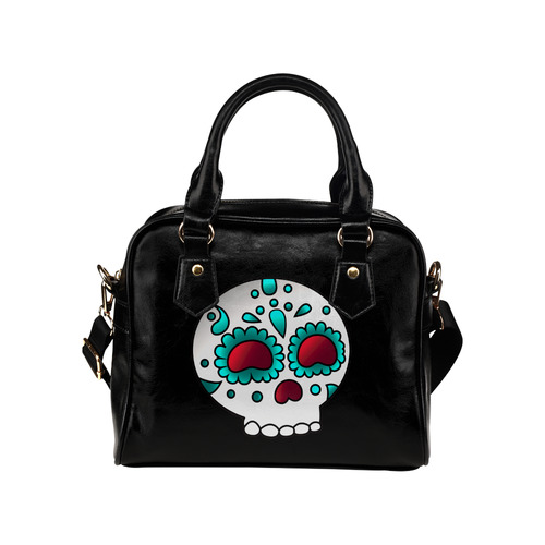 Cute Aqua Floral Sugar Skull Shoulder Handbag (Model 1634)