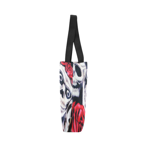 Scary Funny Skull Red Roses Floral Canvas Tote Bag (Model 1657)