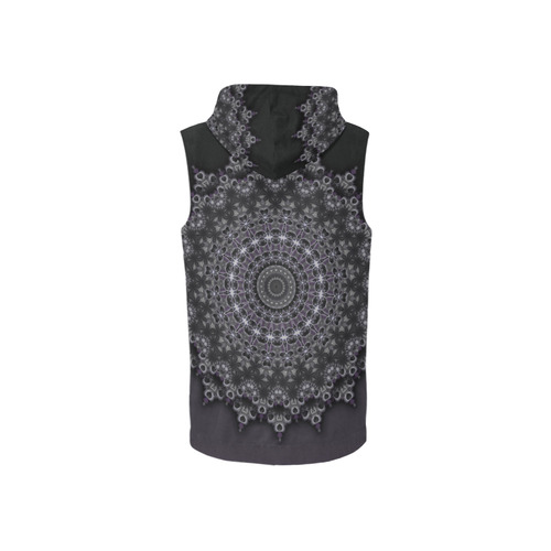 Kaleidoscope Fractal Mandala Grey Green All Over Print Sleeveless Zip Up Hoodie for Women (Model H16)