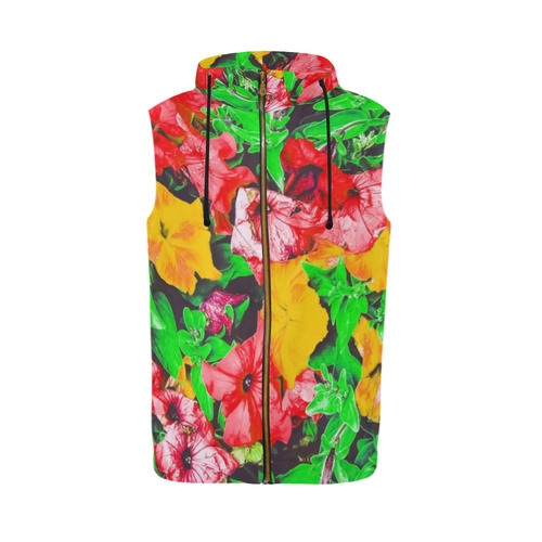 closeup flower abstract background in pink red yellow with green leaves All Over Print Sleeveless Zip Up Hoodie for Men (Model H16)
