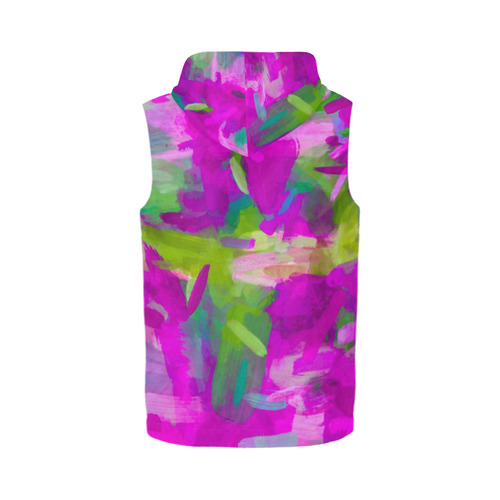 splash painting abstract texture in purple pink green All Over Print Sleeveless Zip Up Hoodie for Men (Model H16)