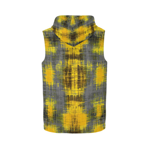 geometric plaid pattern painting abstract in yellow brown and black All Over Print Sleeveless Zip Up Hoodie for Men (Model H16)
