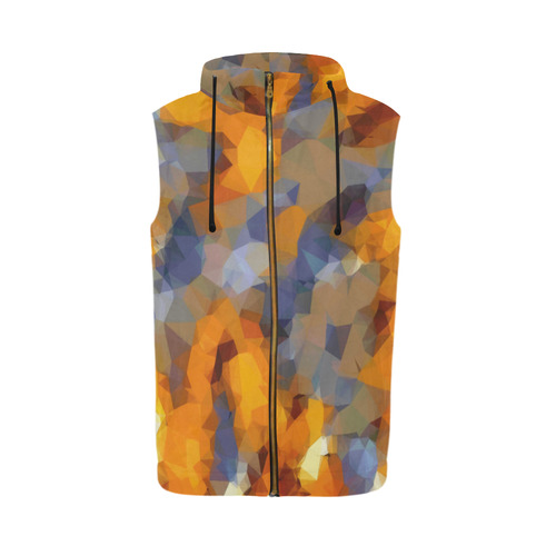psychedelic geometric polygon abstract pattern in orange brown blue All Over Print Sleeveless Zip Up Hoodie for Men (Model H16)
