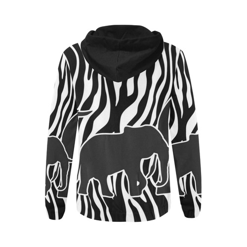 ELEPHANTS to ZEBRA stripes black & white All Over Print Full Zip Hoodie for Women (Model H14)