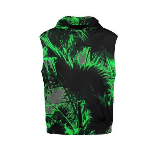 green palm leaves texture abstract background All Over Print Sleeveless Hoodie for Men (Model H15)