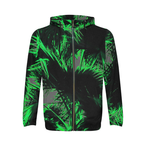 green palm leaves texture abstract background All Over Print Full Zip Hoodie for Men (Model H14)