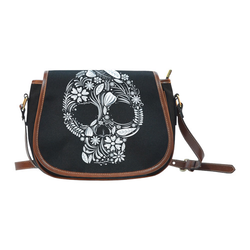 White Floral Dia de los Muertos Skull Saddle Bag/Small (Model 1649)(Flap Customization)