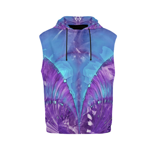 Abstract Fractal Painting - blue magenta pink All Over Print Sleeveless Hoodie for Women (Model H15)