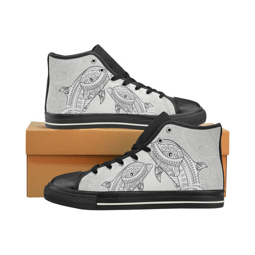 Funny dolphin, mandala design High Top Canvas Women's Shoes/Large Size (Model 017)