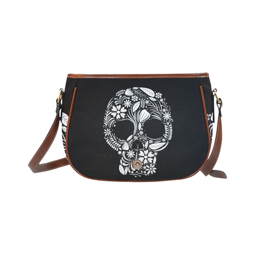 White Floral Dia de los Muertos Skull Saddle Bag/Small (Model 1649) Full Customization