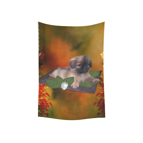 Cute lttle pekinese, dog Cotton Linen Wall Tapestry 40"x 60"