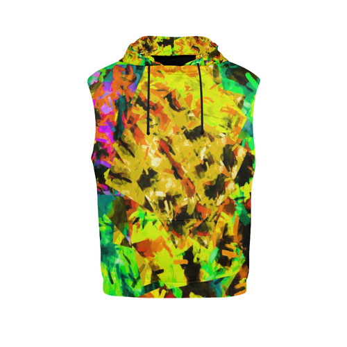 camouflage splash painting abstract in yellow green brown red orange All Over Print Sleeveless Hoodie for Men (Model H15)