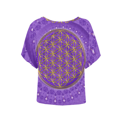 FLOWER OF LIFE gold POWER SPIRAL purple Women's Batwing-Sleeved Blouse T shirt (Model T44)