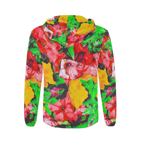 closeup flower abstract background in pink red yellow with green leaves All Over Print Full Zip Hoodie for Men (Model H14)
