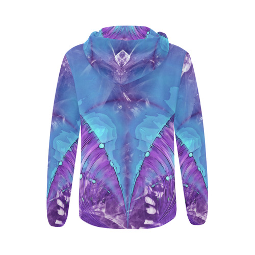 Abstract Fractal Painting - blue magenta pink All Over Print Full Zip Hoodie for Women (Model H14)