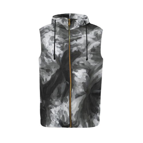 camouflage abstract painting texture background in black and white All Over Print Sleeveless Zip Up Hoodie for Men (Model H16)