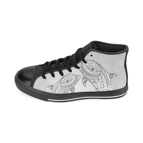 Funny dolphin, mandala design High Top Canvas Women's Shoes/Large Size (Model 017)
