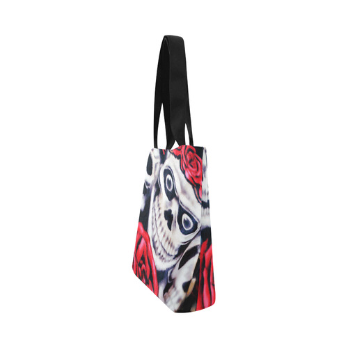 Scary Funny Skull Red Roses Floral Canvas Tote Bag (Model 1657)