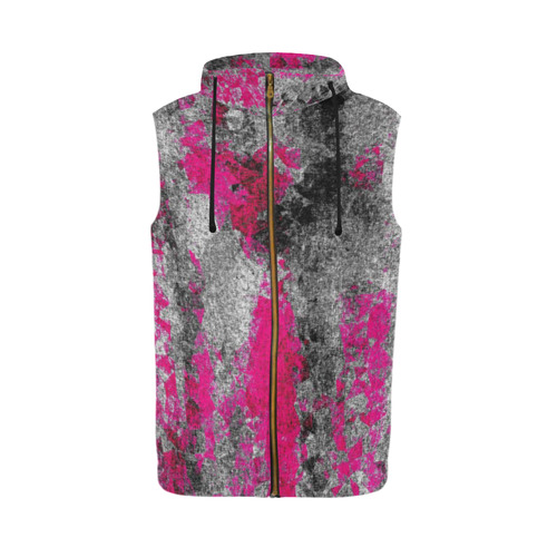 vintage psychedelic painting texture abstract in pink and black with noise and grain All Over Print Sleeveless Zip Up Hoodie for Men (Model H16)