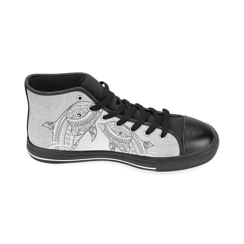 Funny dolphin, mandala design High Top Canvas Women's Shoes/Large Size (Model 017)