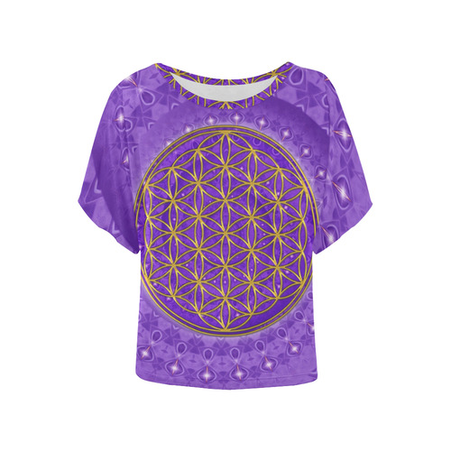 FLOWER OF LIFE gold POWER SPIRAL purple Women's Batwing-Sleeved Blouse T shirt (Model T44)