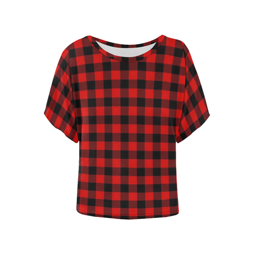 LUMBERJACK Squares Fabric - red black Women's Batwing-Sleeved Blouse T shirt (Model T44)