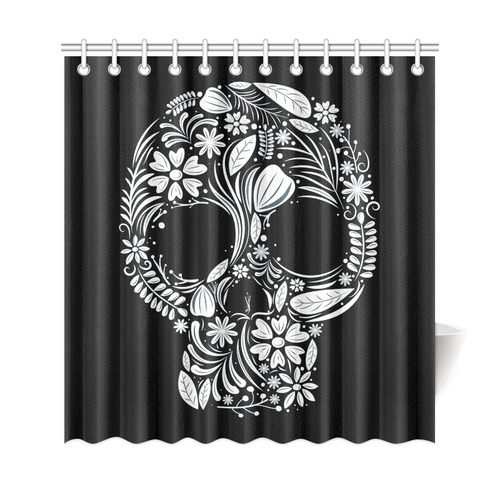 White Floral Dia de los Muertos Skull Shower Curtain 69"x72"