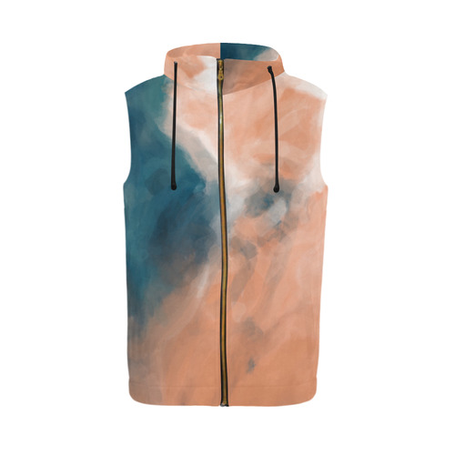psychedelic splash painting texture abstract background in brown and blue All Over Print Sleeveless Zip Up Hoodie for Men (Model H16)
