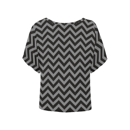 Chevron ZigZag black & white transparent Women's Batwing-Sleeved Blouse T shirt (Model T44)