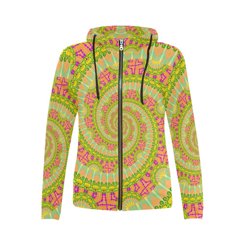 FLOWER POWER SPIRAL SUNNY orange green yellow All Over Print Full Zip Hoodie for Women (Model H14)