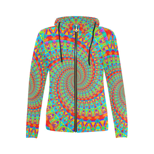 FLOWER POWER SPIRAL multicolored All Over Print Full Zip Hoodie for Women (Model H14)