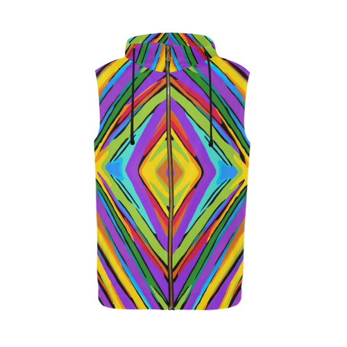 psychedelic geometric graffiti square pattern abstract in blue purple pink yellow green All Over Print Sleeveless Zip Up Hoodie for Men (Model H16)