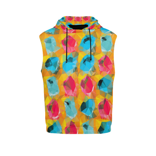 geometric polygon abstract pattern in blue orange red All Over Print Sleeveless Hoodie for Men (Model H15)