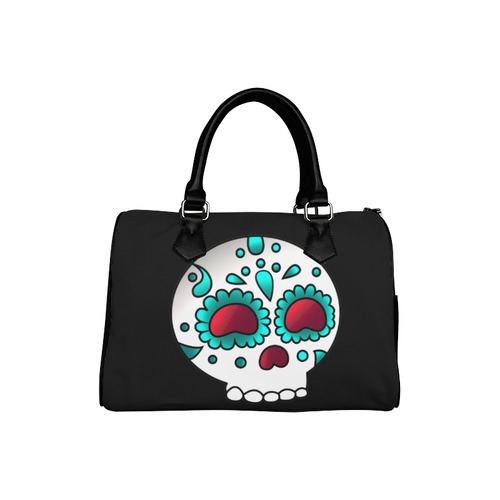 Cute Aqua Floral Sugar Skull Boston Handbag (Model 1621)