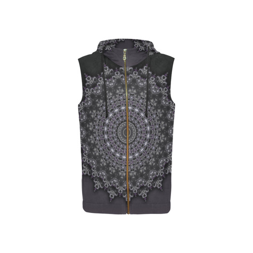 Kaleidoscope Fractal Mandala Grey Green All Over Print Sleeveless Zip Up Hoodie for Women (Model H16)